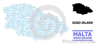 Frost Composition Map of Gozo Island of Snow Flakes Vector Illustration
