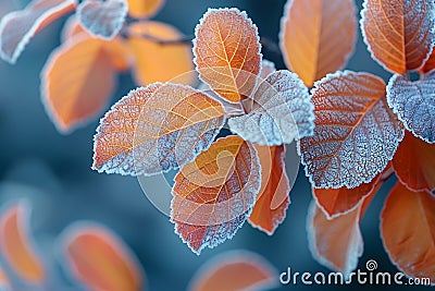 Frost-covered leaves on a brisk winter morning Stock Photo