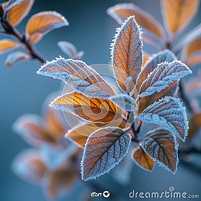 Frost-covered leaves on a brisk winter morning Stock Photo