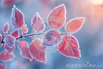 Frost-covered leaves on a brisk winter morning Stock Photo