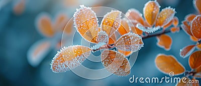 Frost-covered leaves on a brisk winter morning Stock Photo