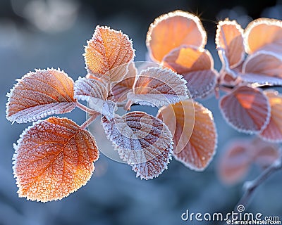Frost-covered leaves on a brisk winter morning Stock Photo