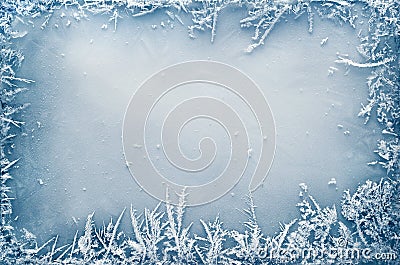 Frost Crystal Border on Ice Stock Photo