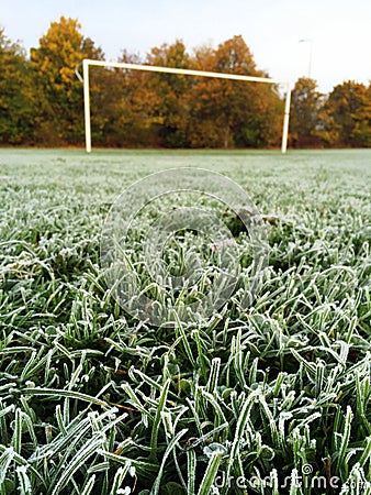 Frost on a Football Pitch Stock Photo