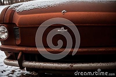 Frost on a rusty car bumper Stock Photo