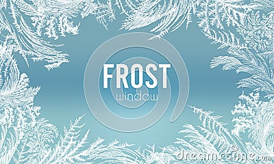 Frost ice window pattern, winter Christmas design frame, fresh cool hand drawn complicated graphic background illustration Cartoon Illustration