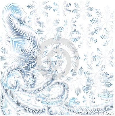 Frost on the window, blue snowflakes on white background Vector Illustration