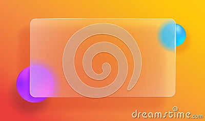 Frosted glass plastic window text box frame illustration with blurred round shapes design for ui interface screens or website Vector Illustration