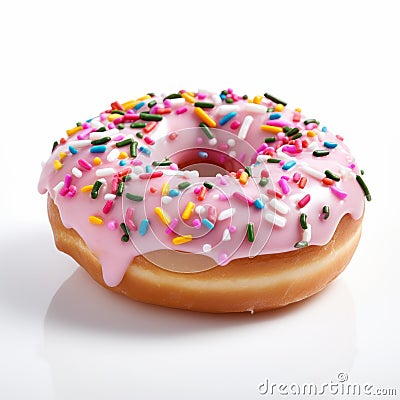 Frosted Pink Donut With Sprinkles: A Consumer Culture Critique Stock Photo
