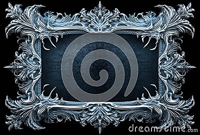 Frosty frame made with metal on a black background with copy space Stock Photo