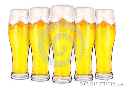 Frosty glasses of light beer isolated Stock Photo