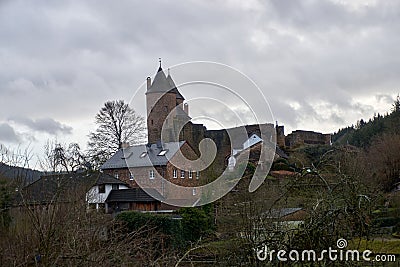 Frosty green Eifel landscape photographed in January Stock Photo