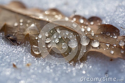 Frosty leaf. Autumn winter. Snowy leaves texture, autumnal background. Stock Photo