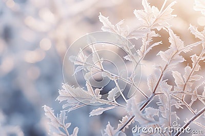 frosty leaves on a plant in the sunlight Stock Photo