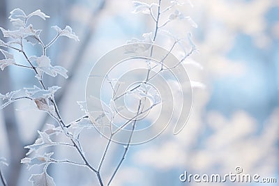 frosty leaves on a tree in the winter Stock Photo