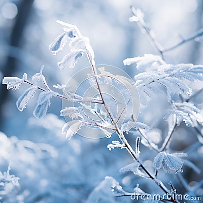 frosty leaves on a tree in the winter Stock Photo