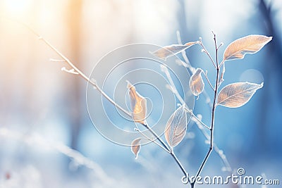 frosty leaves on a tree in the woods Stock Photo