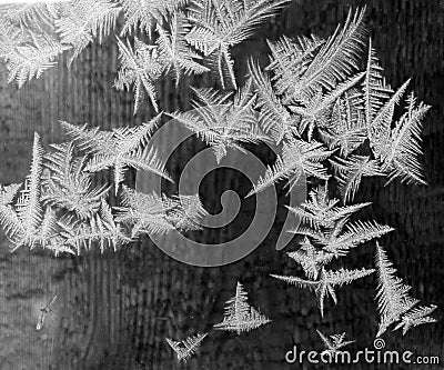 Frosty pattern on winter window close up Stock Photo