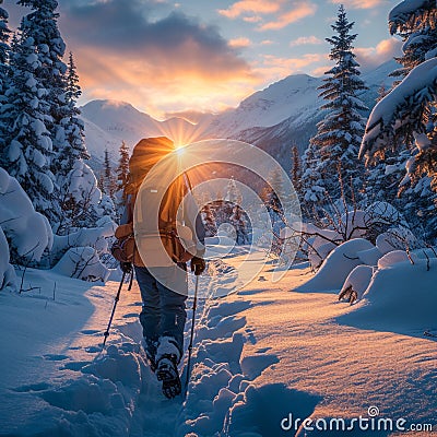 Frosty photo trek Winter photography enthusiasts on a snowy exploration Stock Photo