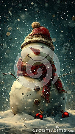 Frosty's Grinning Transformation: A Transparent Snowman Portrait Stock Photo