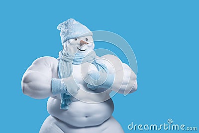 a frosty snow man wearing a blue scarf and gloves Cartoon Illustration