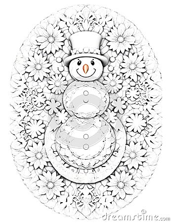 Frosty Snowman Mandala Coloring Page Stock Photo