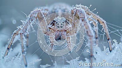 Frosty spider in winter wonderland Stock Photo