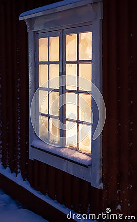 Frosty window in winter. Stock Photo