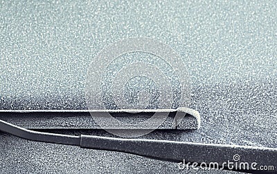 Frosty windscreen and wipers Stock Photo