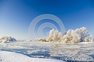 Frosty winter river Stock Photo