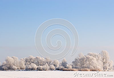 Frosty winter scene under blue sky Stock Photo