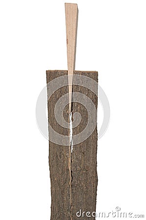 Froth wooden splitting wedge Stock Photo