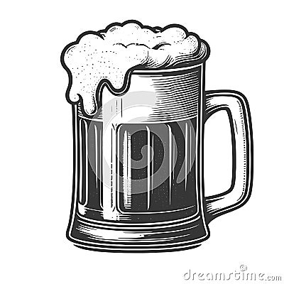 Frothy Beer Glass mug sketch raster Cartoon Illustration