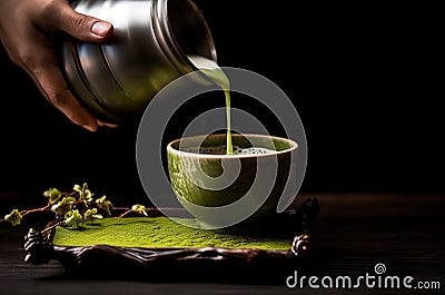 Frothy Matcha tea poured. Generate Ai Stock Photo