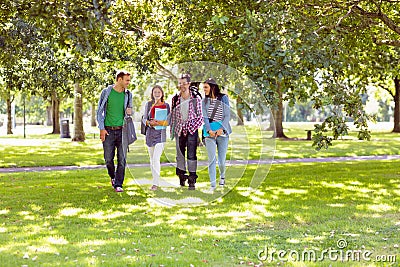 Froup of college students walking in the park Stock Photo