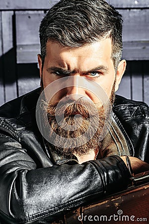 Frown bearded man hipster Stock Photo