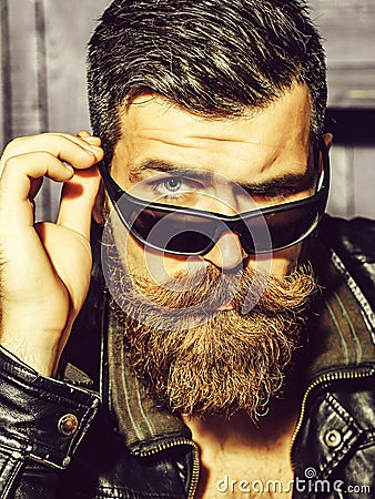 Frown bearded man hipster Stock Photo