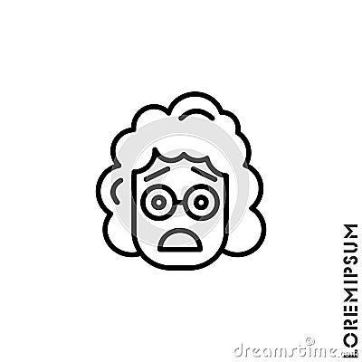 Frowning with open mouth emoji outline vector girl, woman icon with raised eyebrows. Thin line black frowning with open mouth Vector Illustration