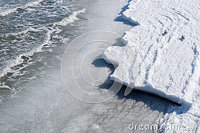 Frozen Baltic Sea Shore on a cold Winter Day Stock Photo