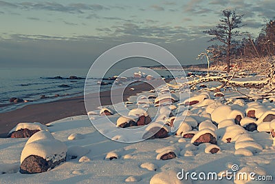 Frozen beach in the Baltic in winter Stock Photo