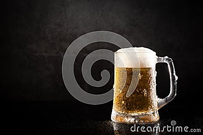 Frozen beer jug on dark background, With copy space Stock Photo