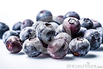 Frozen Bilberries On White Background. Generative AI Stock Photo