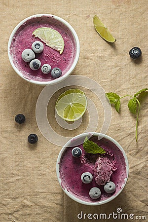 Frozen blueberry yoghurt Stock Photo