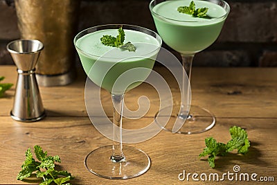 Frozen Boozy Mint Grasshopper Cocktail Stock Photo