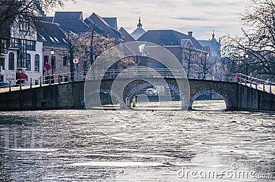 Frozen canals in Bruges, Belgium Editorial Stock Photo