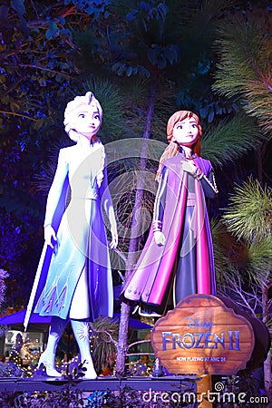 Frozen 2 characters at AMC Dine-In Theatres at Disney Springs in Orlando, Florida Editorial Stock Photo