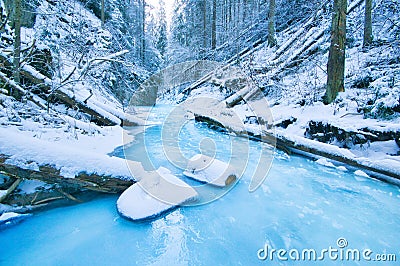 Frozen creek in Sucha Bela gorge in Slovak Paradise during winter Stock Photo