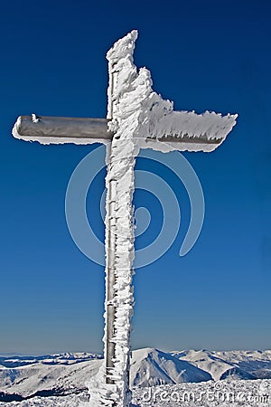 Frozen cross Stock Photo