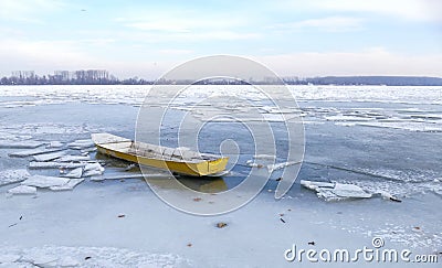 Frozen Danube river in Belgrade, Serbia Editorial Stock Photo