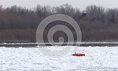 Frozen Danube river in Belgrade, Serbia Editorial Stock Photo